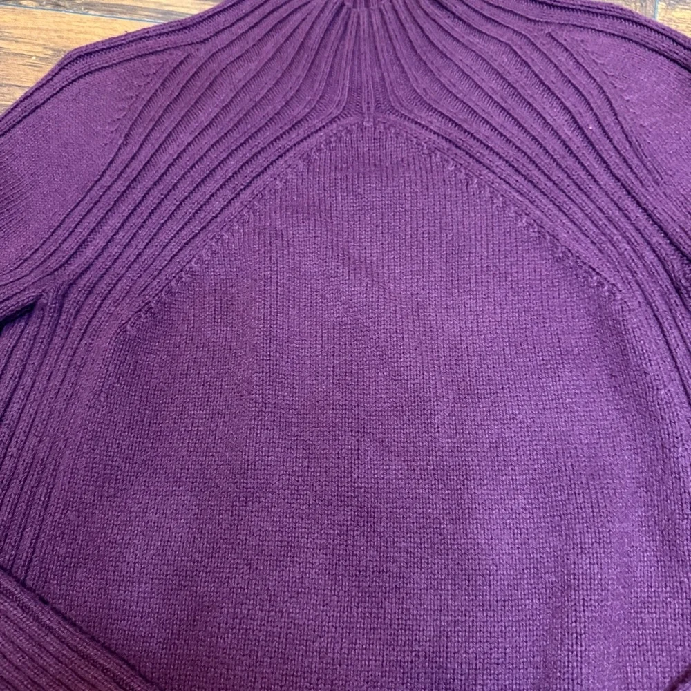 Talbots SP Merino Wool Blend Ribbed Mock Neck Sweater Burgundy Wine Minimalist